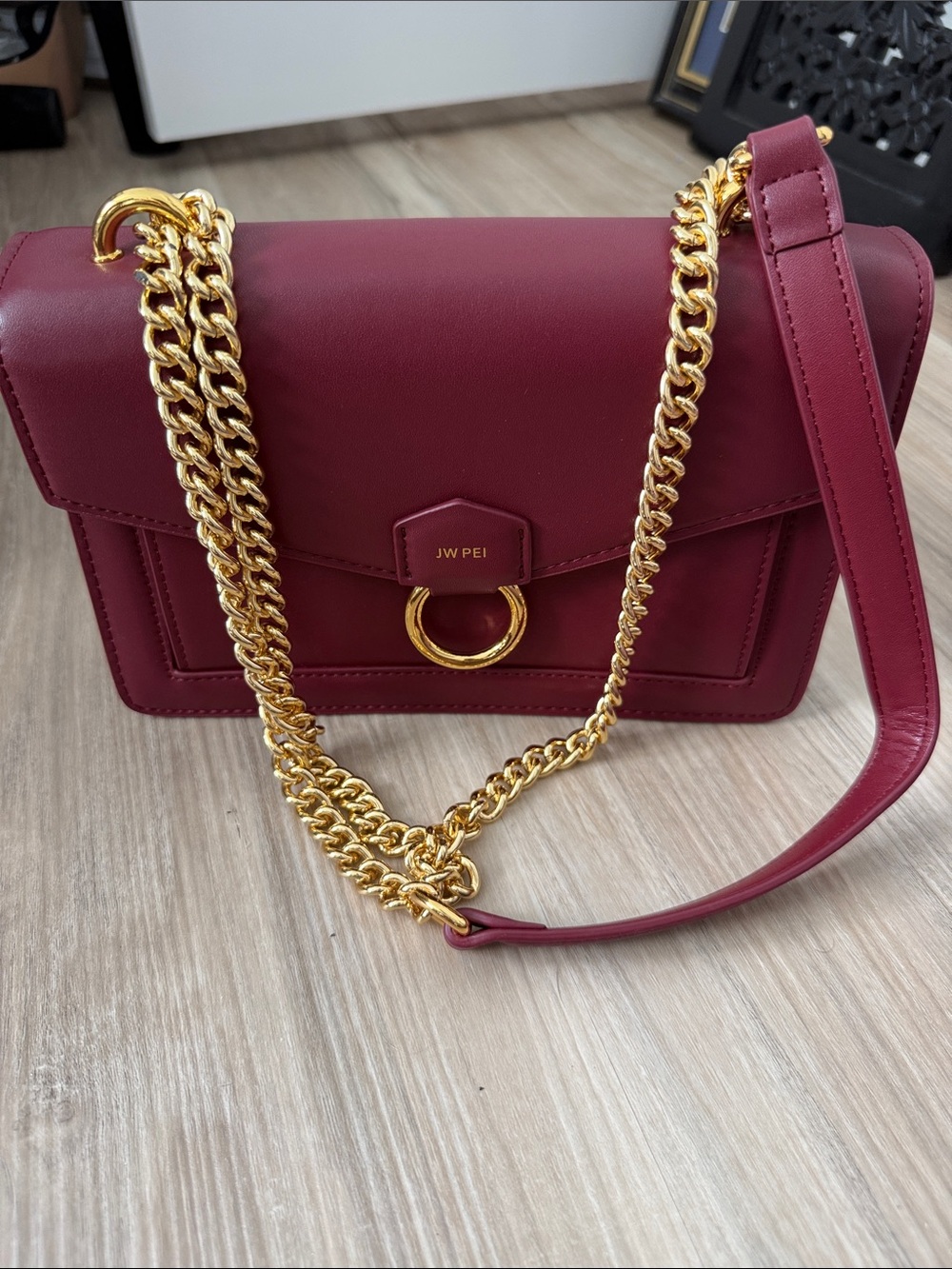 JW PEI Burgundy Gold Chain Shoulder Bag